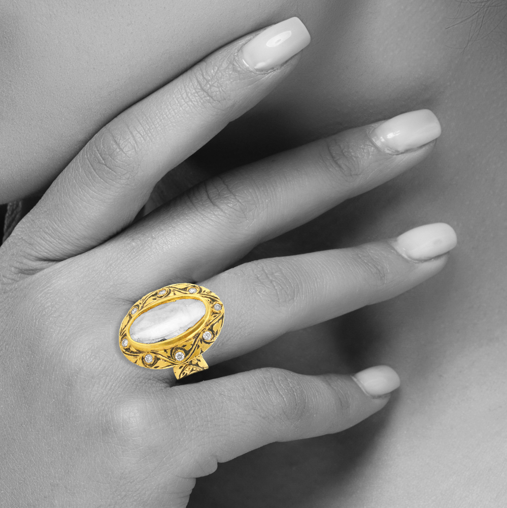 Partash Ring with Solitaire-Style Polki and Gold Inlay
